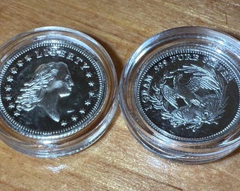 SET OF 2 Miniature Flowing Hair Silver Dollar Tribute Coin in Protective Capsule • 1 Gram Fine Silver (99.9% Pure) • Fractional Round, 15mm