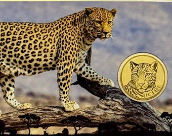 African Leopard PURE GOLD COIN in Assay Card • 1/1000oz Pure Gold (.999 Fine, 24k) • Republic of Chad Legal Tender, 3000 Francs