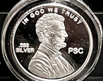 SET OF 2 Miniature Lincoln Shield Penny Tribute Coin in Protective Capsule • 1 Gram Fine Silver (99.9% Pure) • Fractional Silver Round, 15mm