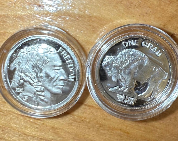 SET OF 2 Miniature Indian Head Buffalo Nickel Tribute Coin in Protective Capsule • 1 Gram Fine Silver (99.9% Pure) • Fractional Round, 15mm
