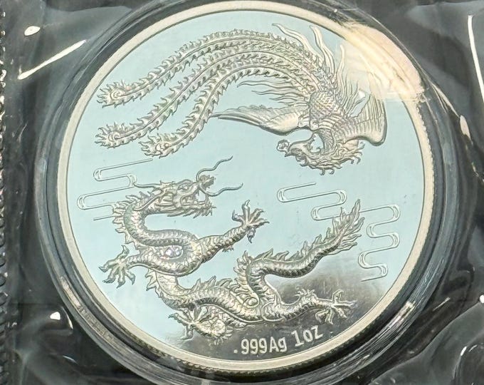2024 China Dragon & Phoenix • 1 oz Pure Silver Proof Coin • 35th Anniversary in Capsule with Velvet Bag + COA • Limited Mintage 502/3,989