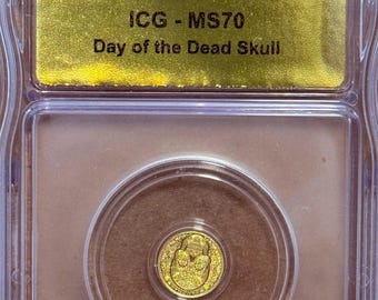 24K Gold Day of the Dead Sugar Skull • 1/200th oz Pure Gold (.9999 Fine) • Graded ICG MS70