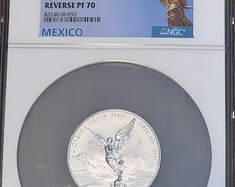 2024 Mexico Libertad 2 Onza REVERSE PROOF • 2 oz Pure Silver (.999 Fine) in Oversized Holder • Graded NGC PF70