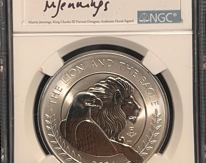 Lion and Eagle Liberty Bell Privy Silver Coin • Mercanti Designed • Jennings Signed Label #238 • 2024 Great Britain • NGC Reverse Proof PF70