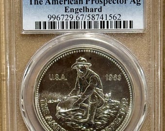 1983 Engelhard American Prospector • KEY DATE • 1 oz Pure Silver (.999 Fine) • Big E Reverse • Graded PCGS MS67