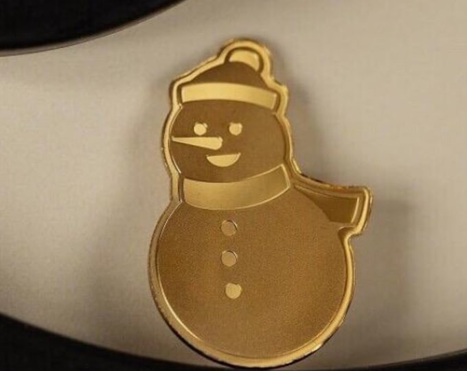 Snowman Shaped Pure Gold Coin • 1/2 Gram Fractional Gold Bullion in Capsule (99.99% Pure) • Silk Finish by CIT Mint • 2023 Palau 1 Dollar