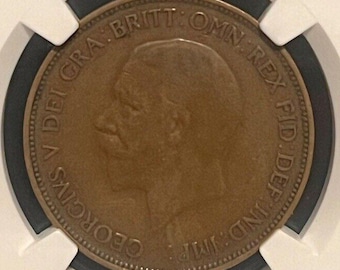 1935 Great Britain British Penny • King George V • UK United Kingdom Bronze Coin • Graded NGC Genuine