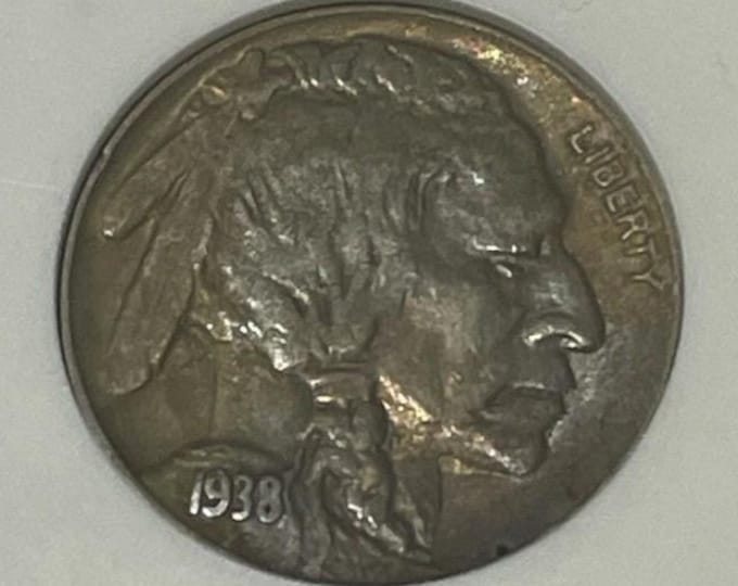 1938 D/S Buffalo Indian Head Nickel • D/D/D/S Mint Mark Error (OMM-1) • Denver Mint • Last Year of Issue Soapbox Holder • Graded ANACS AU50