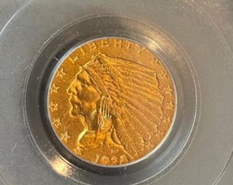 1928 Gold Indian Head 2.50 Quarter Eagle • Genuine 90% Pure Fractional Gold Coin • Philadelphia Mint • Graded About Uncirculated PCGS AU55