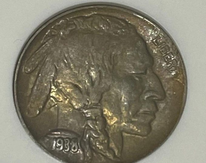 1938 D/D Buffalo Indian Head Nickel • D over D Mint Mark Error (RPM-2) • Denver Mint • Last Year of Issue Soapbox Holder • Graded ANACS AU55
