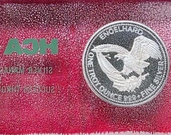 TIER 1 RARITY <500 Made • 1986 Engelhard The American Prospector Proof in Vintage DuPont HCA Lucite Paperweight • 1 oz Fine Silver Round