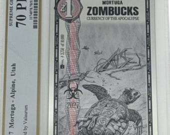 2027 Zombucks Mortuga • Zombie Hawksbill Turtle • 1/1000oz Fine Silver Note (99.9% Pure) • Graded Supreme Gem Uncirculated, PCGS 70 PPQ