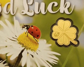 Good Luck 4 Leaf Clover PURE GOLD COIN in Assay Card • 1/1000oz Pure Gold (.999 Fine, 24k) • Republic of Chad Legal Tender, 3000 Francs