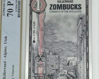 2027 Zombucks Killerrand • Zombie Krugerrand • 1/1000 oz Fine Silver Note (99.9% Pure) • Graded Supreme Gem Uncirculated, PCGS 70 PPQ
