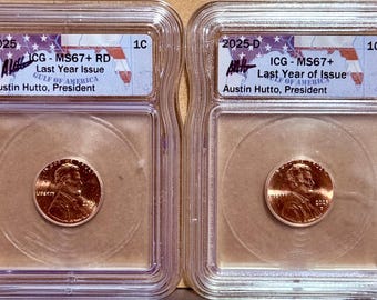 2025 P & D Lincoln Cent Shield Penny Set • Last Year of Issue, Hutto Signed, Gulf of America Label • Graded ICG MS67+