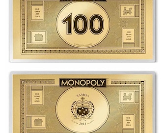 1 Gram Fine Gold (99.9% Pure) Replica Monopoly Money • 100 Dollar Bill Currency Foil Note • 2024 Samoa, MKS PAMP • Limited Mintage of 5000
