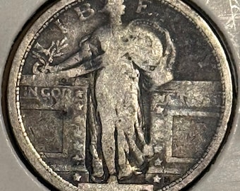 1917 P Standing Liberty Quarter, Type 1 (No Stars Below Eagle) • 90% Silver Type Coin • Philadelphia Mint • Ungraded VG (Very Good)