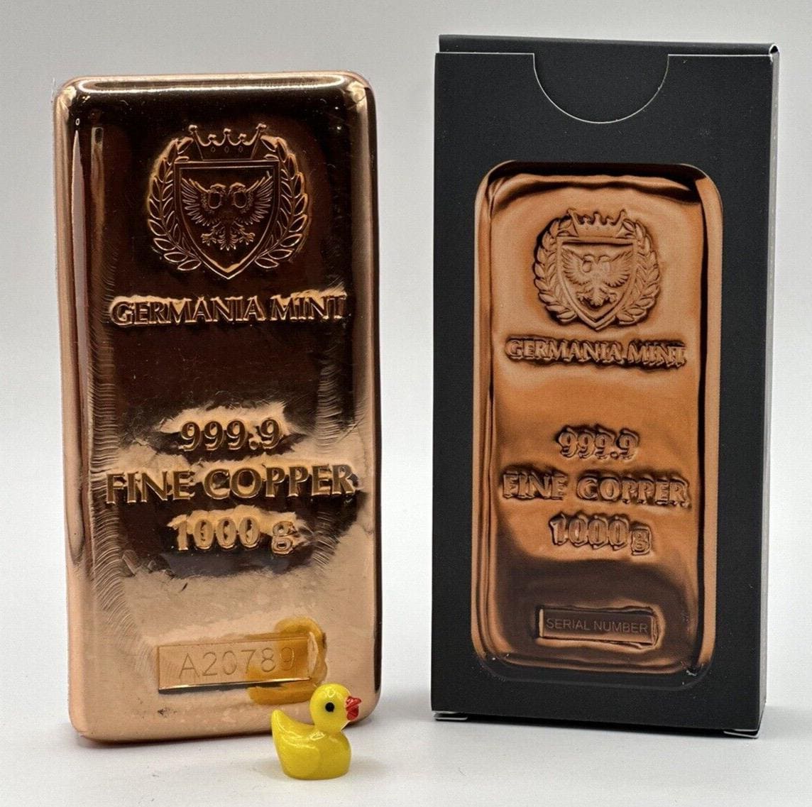 Germania Mint Kilo Copper Cast Bar • 1000 Grams Pure Copper