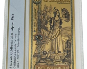 2024 Nevada 5 GOLDBACKS • 1/200 oz Fine Gold • 99.9% Pure Fractional Gold Currency Note 24K • Graded Supreme Gem Uncirculated, PCGS 70 PPQ