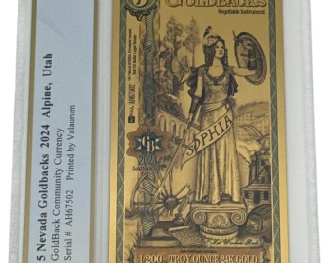 2024 Nevada 5 GOLDBACKS • 1/200 oz Fine Gold • 99.9% Pure Fractional Gold Currency Note 24K • Graded Supreme Gem Uncirculated, PCGS 70 PPQ