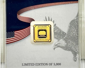 Geiger Edelmetalle 1 Gram Square Gold Bar • Original Premium in USA Flag Assay Capsule • 1g Fine Gold (99.99% Pure) • Limited to 5000