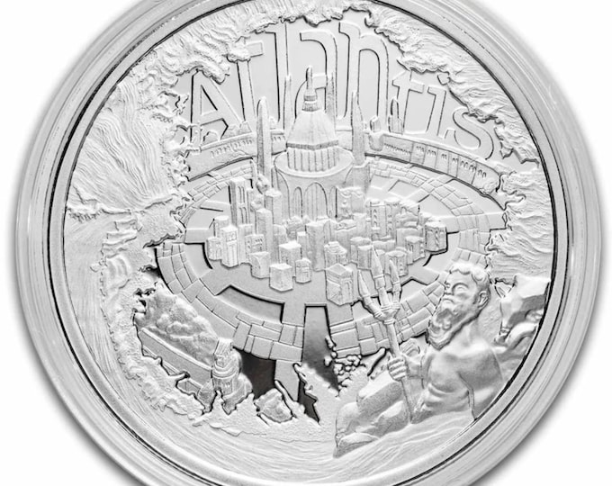 Legendary Realms Series, The Lost City of Atlantis • 1 oz Fine Silver Round (99.9% Pure) • Prooflike in Coin Capsule • 9Fine Mint