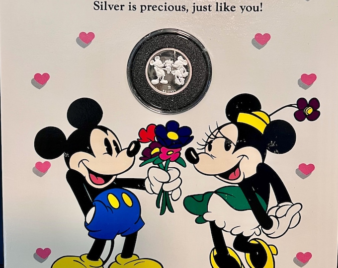 Vintage 1980s Disney Just Because Love Card Original Envelope • Rarities Mint Limited First Edition • 1/10 oz Fine Silver Mickey Mouse Round