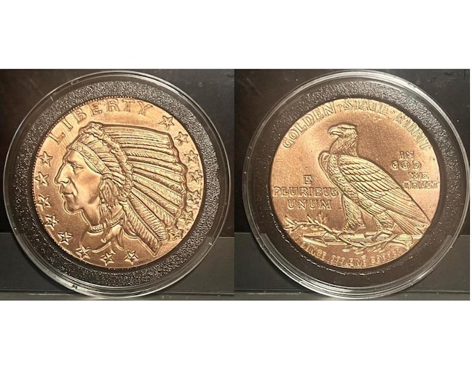 SET OF 2 • Indian Head Gold Coin Tribute Design • 1 oz Pure Copper Round (.999 Fine) in Protective Airtight Capsule • Golden State Mint