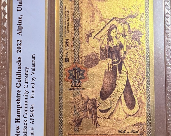 2022 New Hampshire 5 GOLDBACKS • 1/200oz Fine Gold • 99.9% Pure Fractional Gold 24K Note • Graded Supreme Gem Uncirculated, PCGS 70 PPQ