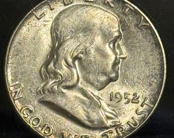 1952 P Franklin Half Dollar in Vintage Display Holder • 90% Fine Silver Coin • Ungraded AU Condition
