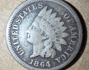1864 CN Indian Head Penny, One Cent • Ungraded VG (Very Good)