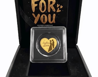 Endless Love Heart Shaped Pure GOLD COIN + Display Box & COA • 1/1000 oz Pure Gold (.999 Fine) • Republic of Chad, 3000 Francs