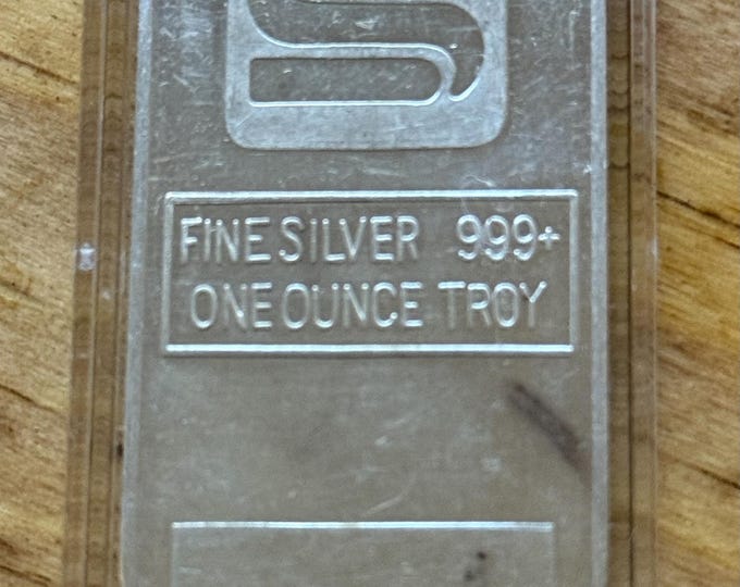 Vintage 1970s Simmons Refco Silver Bar • 1 oz Fine Silver in Capsule (99.9% Pure) • Simmons Refining Company • RARE Total Mintage <500