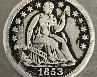 1853 No Arrows Seated Liberty Half Dime H10C, Key Date • 90% Silver Coin, Ungraded XF/AU