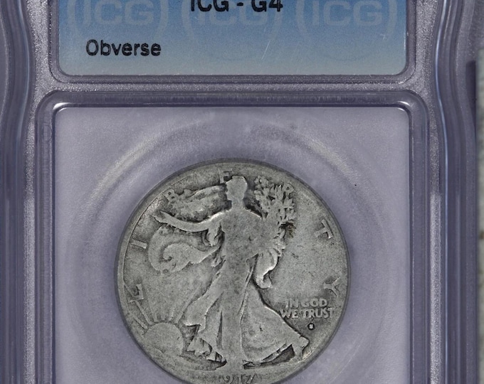 1917 S OBVERSE Walking Liberty Half Dollar 50c • Key Date • San Francisco Mint Mark • 90% Silver Type Coin (.90 Fine) • Graded Good ICG G4