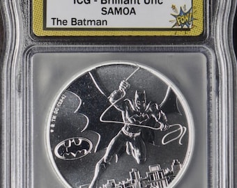 DC Universe Justice League, Batman • 1 oz Fine Silver Round (99.9% Pure) • 2024 Samoa 5 Dollars • ICG Brilliant Uncirculated • Pop of 100