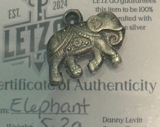 Miniature Elephant Pendant • Hand Poured 99.9% Pure Silver • Letz Go Certificate of Authenticity • 5.2 Grams Fine Fractional Silver Bullion