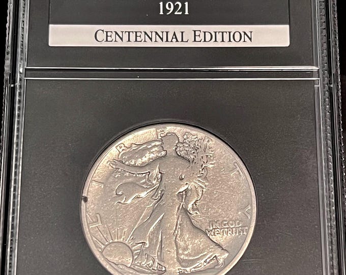 1921 S Walking Liberty Half Dollar 50c • KEY DATE • San Francisco Mint • 90% Pure Silver Type Coin • PCS Stamps and Coins Genuine Slab Label