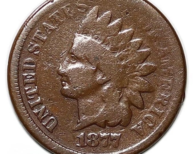 1877 Indian Head Penny Cent • KEY DATE United States Rare Coin • Genuine Raw, Ungraded Circulated Condition • Low Mintage
