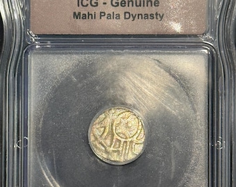 Mahi Pala Dynasty Bull & Horseman Jital Silver Billon • 13th Century Medieval Period Coin • Graded ICG Genuine