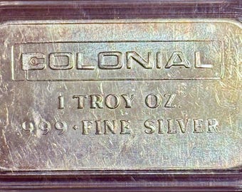 ENGELHARD TIER 2 RARITY <1000 Made • Colonial Mint Vintage Silver Art Bar • 1 oz Pure Silver Ingot in Capsule (.999 Fine) •