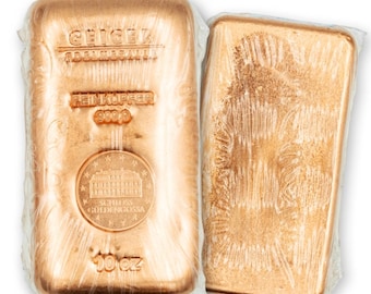 Geiger Edelmetalle Poured Copper Cast Bar • 10 oz Pure Copper Bullion (.9999 Fine) • Sealed from the Mint with Unique Serial Number