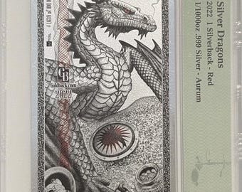2022 Silver Dragon 1 SILVERBACK, Red Edition • First Year of Issue • 1/1000oz Fine Silver Aurum Note • Graded PMG 70 • Low Serial #1639