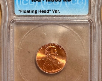 2019 P Lincoln Shield Penny • MINT ERROR, Floating Head Variety • Graded ICG MS65 Red