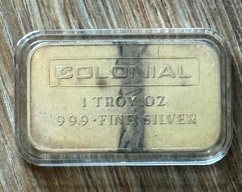 TIER 2 RARITY <1000 Made • Vintage 1970s Colonial Mint Silver Ingot • ENGELHARD Minted Bar  • 1 oz Fine Silver in Capsule • Some Tarnishing