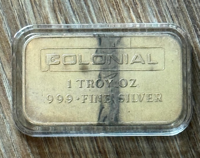 TIER 2 RARITY <1000 Made • Vintage 1970s Colonial Mint Silver Ingot • ENGELHARD Minted Bar  • 1 oz Fine Silver in Capsule • Some Tarnishing