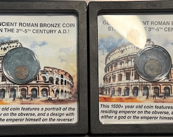 SET OF 2 • 200-500 AD Genuine Roman Empire Ancient Bronze Coin • Old World Coins in Protective Display Capsule Frame