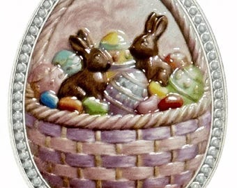 Pure Silver Easter Eggs & Basket, Chocolate  Bunny Themed Art Bar • Colorized Egg Shaped Round • 2 Grams Pure Silver (.999 Fine)