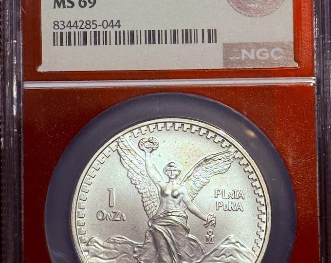1993 MO Mexico 1 Onza Libertad • 1 oz Fine Silver (99.9% Pure) • EDC Red Core Label • Better Date Better Grade • Graded NGC MS69