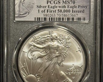 2025 P American Silver Eagle with Eagle Privy Mark • One of First 50,000 Issued • Philadelphia Mint • Graded PCGS MS70